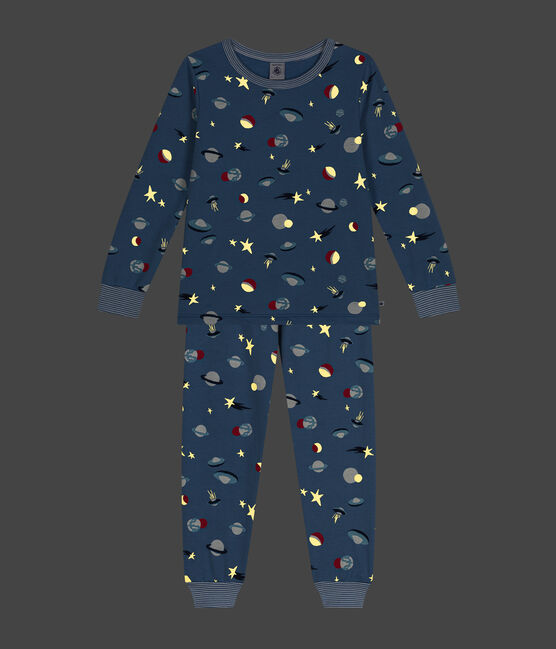 Pigiama in tessuto felpato spazzolato con stampa spaziale bambino blu BEACH/ MULTICO