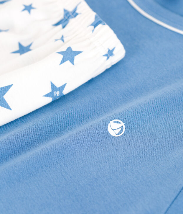 Pigiama corto in cotone bambino blu/bianco