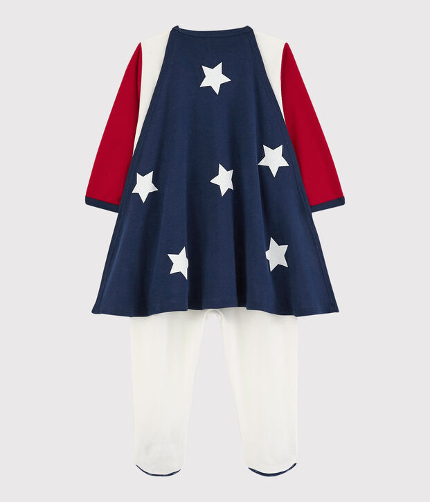 Tutina pigiama maschera super-beb&egrave; in cotone rosso/bianco