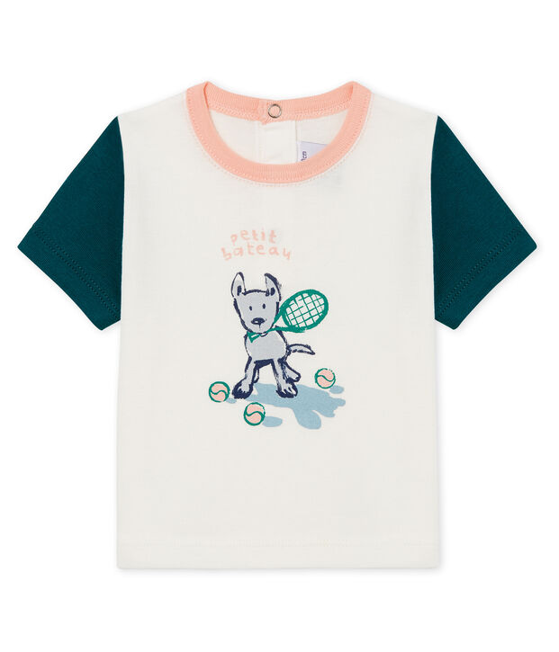 T-shirt mc beb&egrave; maschietto fantasia bianco/verde