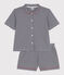 Pigiama corto da donna in cotone a righe con bottoni blu SMOKING/bianco MARSHMALLOW