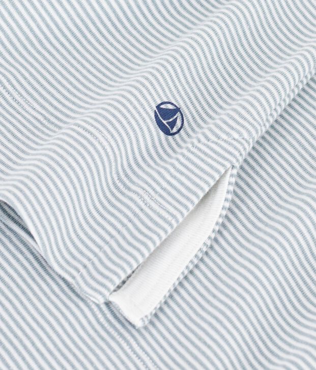 Camicia da notte con collo alla coreana in cotone a righe donna grigio/bianco