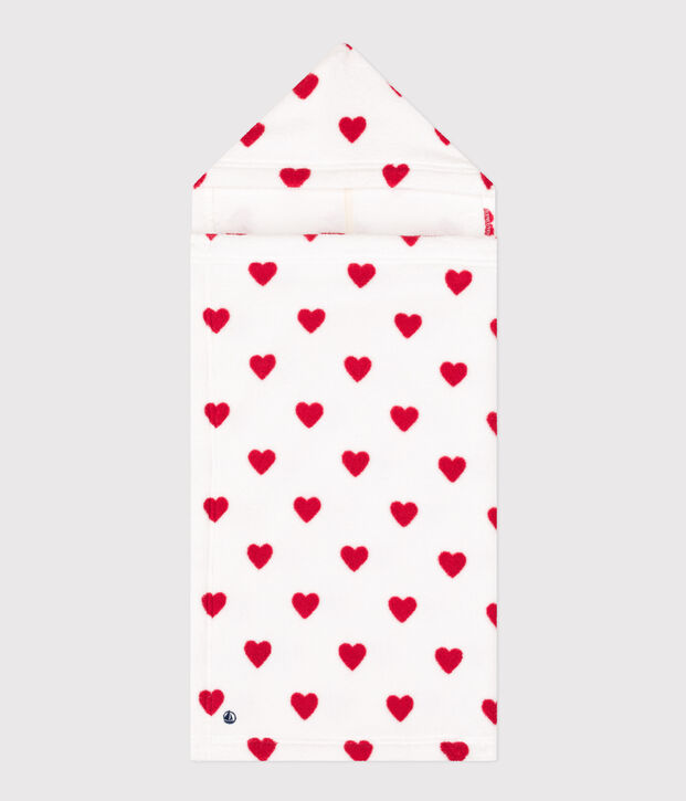 Mantellina da bagno beb&egrave; in spugna a cuoricini bianco/rosso