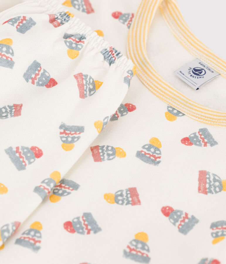 Pigiama berretto bambino unisex in tessuto felpato bianco MARSHMALLOW/bianco MULTICO