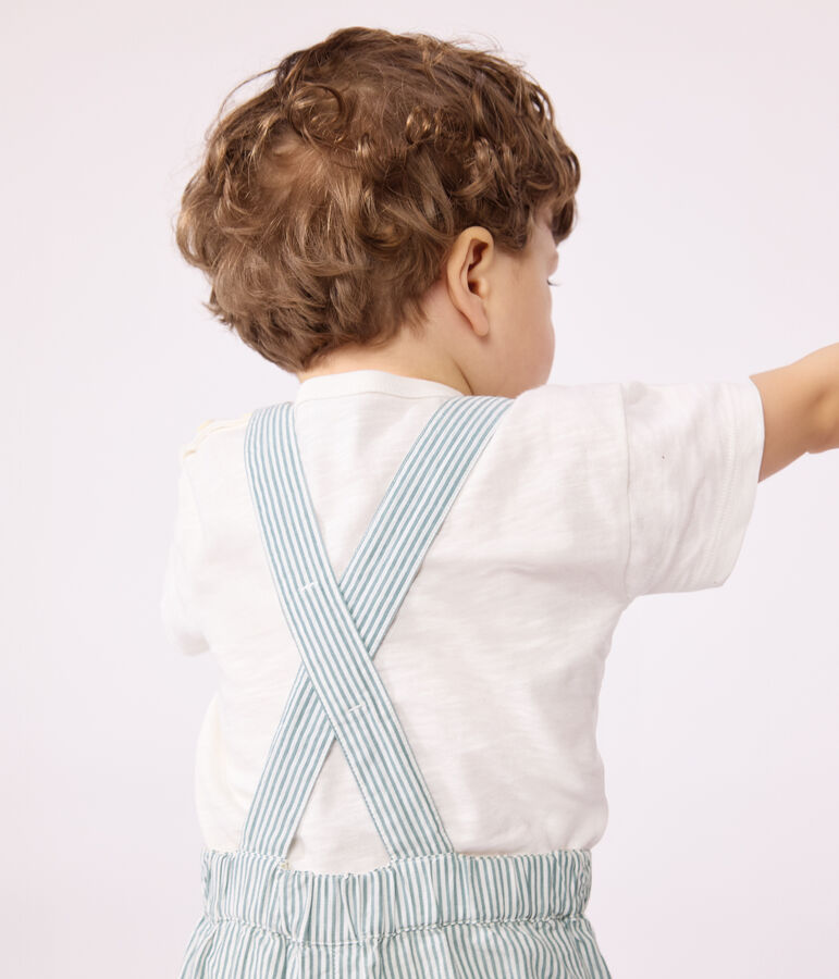 Salopette corta in cotone a righe neonato bianco/verde