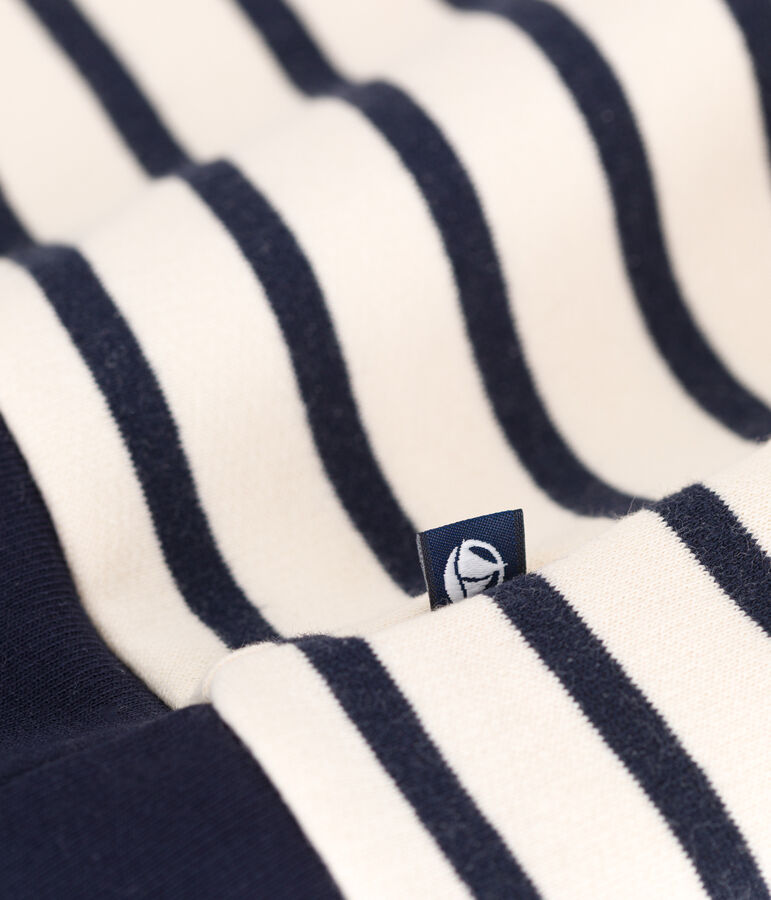 Maglia con mezza cerniera in tessuto felpato spazzolato donna ecru/blu