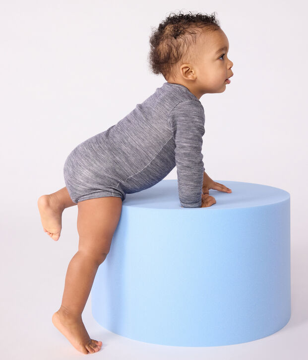 Body maniche lunghe in lana e cotone neonato blu/bianco