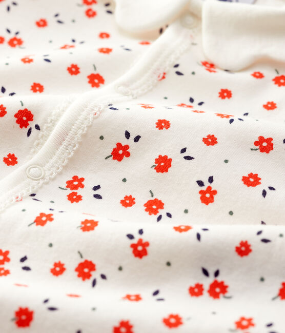 Tutina pigiama senza piedi con colletto bebé in cotone biologico bianco MARSHMALLOW/bianco MULTICO