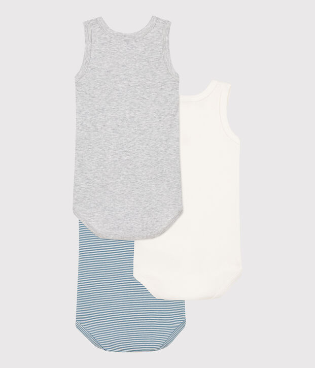 Confezione da 3 body smanicati millerighe beb&egrave; in cotone multicolore