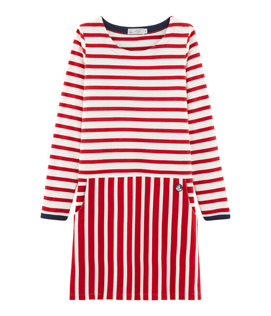 Abito maniche lunghe donna rosso TERKUIT/bianco MARSHMALLOW
