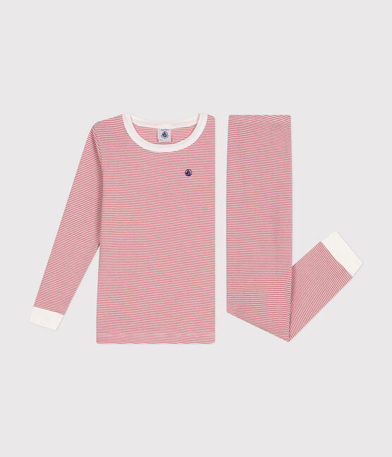 Pigiama aderente in cotone a righe bambino rosa ROSEWOOD/ MARSHMALLOW
