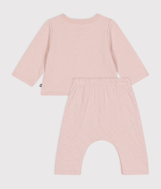 Completo due pezzi in tubique trapuntato neonato rosa SALINE