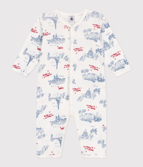 Pigiama senza piedini in cotone con motivo Parigi neonato bianco MARSHMALLOW/bianco MULTICO