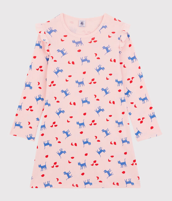 Camicia da notte a manica lunga con motivo gatti rosa MINOIS/bianco MULTICO