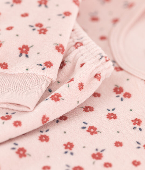 Pigiama a fiori bambina in ciniglia rosa/multicolore