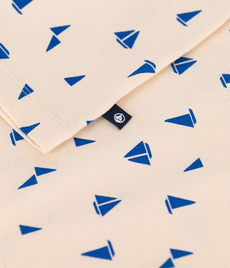 T-shirt a maniche corte in cotone con stampa bambino ecru/blu