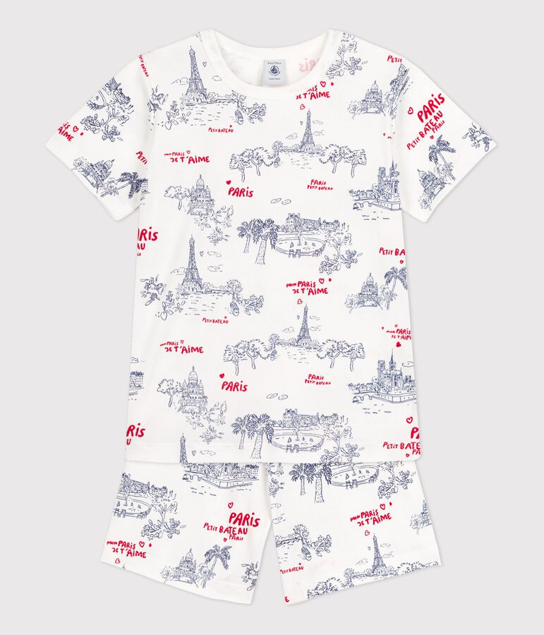 Pigiama corto bimbo-bimba in cotone bianco/multicolore