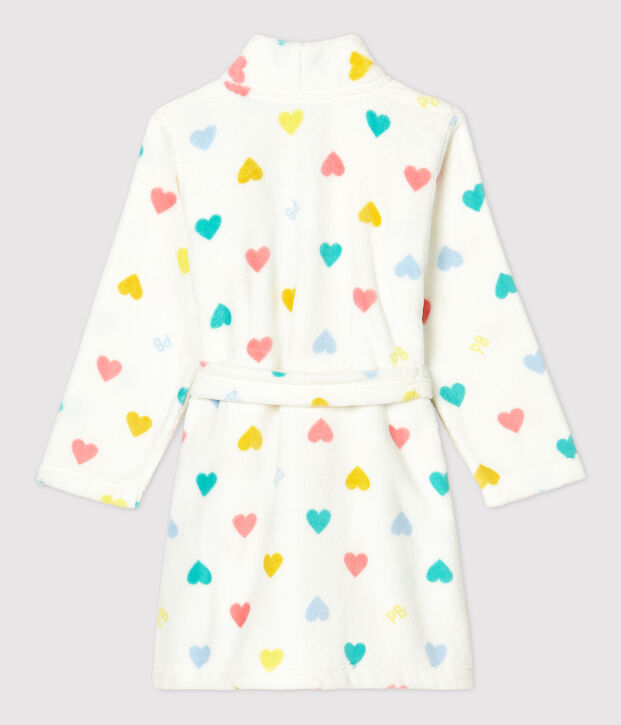 Vestaglia bambina a cuori multicolore in pile bianco/multicolore