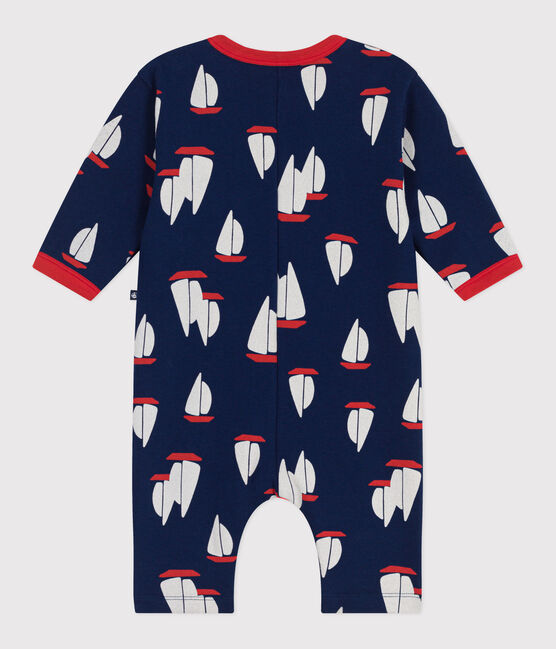 Tutina a maniche lunghe in cotone con barche stampate neonato blu MEDIEVAL/bianco MULTICO