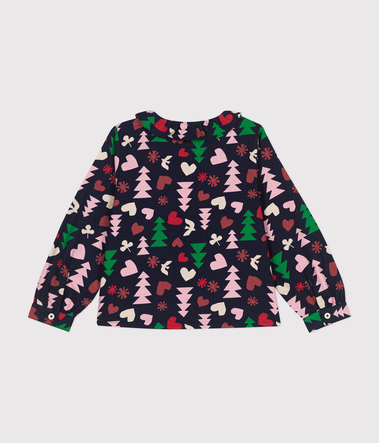 Blusa a maniche lunghe in flanella bambina blu/multicolore