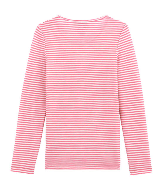 tee-shirt donna maniche lunghe in lana e cotone rosa CHEEK/bianco MARSHMALLOW