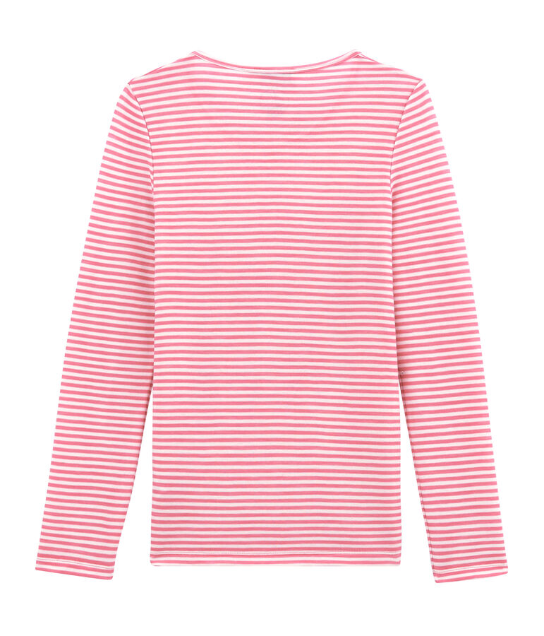 tee-shirt donna maniche lunghe in lana e cotone rosa/bianco