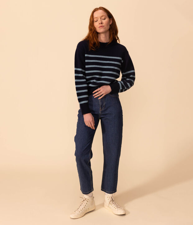 Maglione alla marinara in lana donna blu/blu