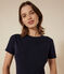 T-shirt Iconica a maniche corte a coste tinta unita donna blu SMOKING