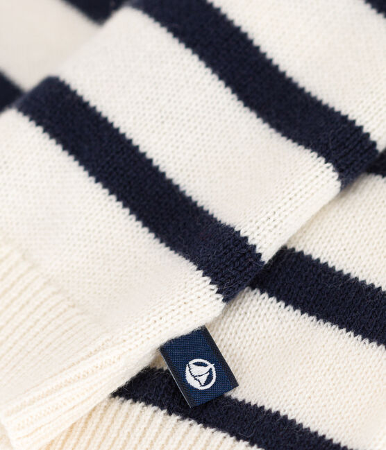 Maglione a righe marinière, in lana e cotone per bebè bianco MARSHMALLOW/blu SMOKING
