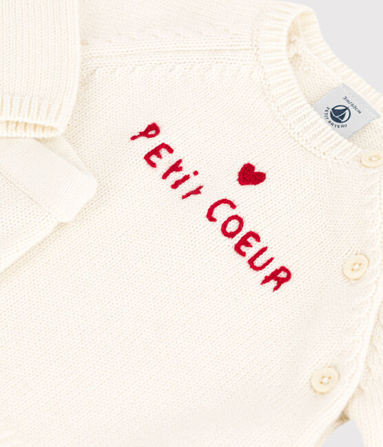 Completo 2 pezzi bebè in maglia di lana e cotone bianco MARSHMALLOW