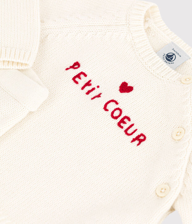 Completo 2 pezzi beb&egrave; in maglia di lana e cotone bianco