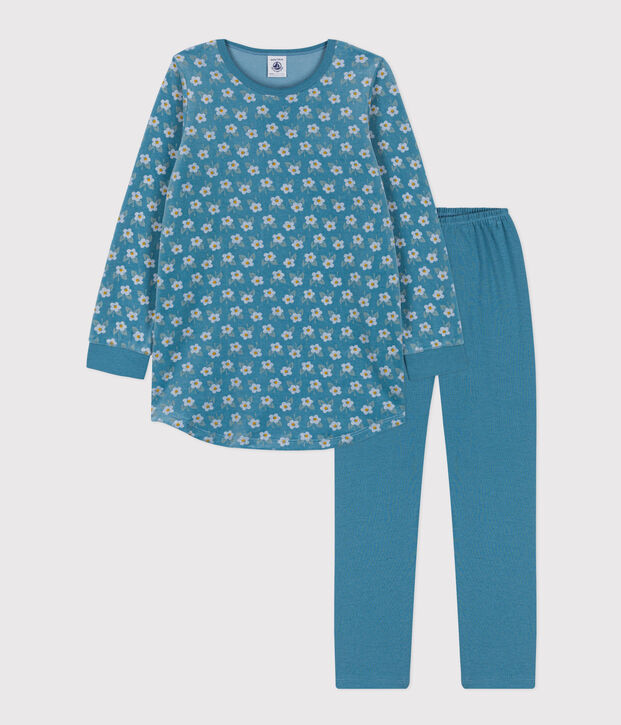 Camicia da notte bambina in ciniglia motivo fiore blu/multicolore
