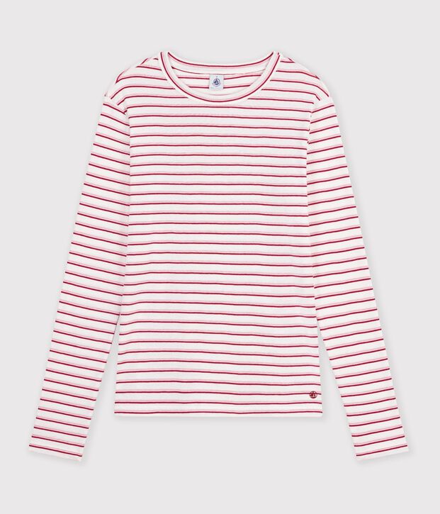 T-shirt a maniche lunghe in cotone a righe donna bianco/rosso