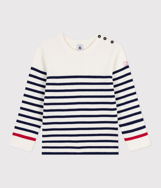 Pullover in misto lana e cotone a righe bambino blu MARSHMALLOW/ SOIR