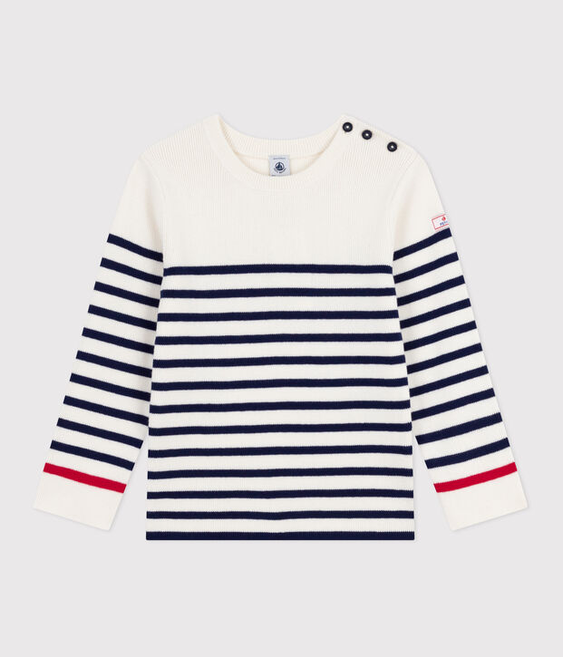 Pullover in misto lana e cotone a righe bambino blu/blu