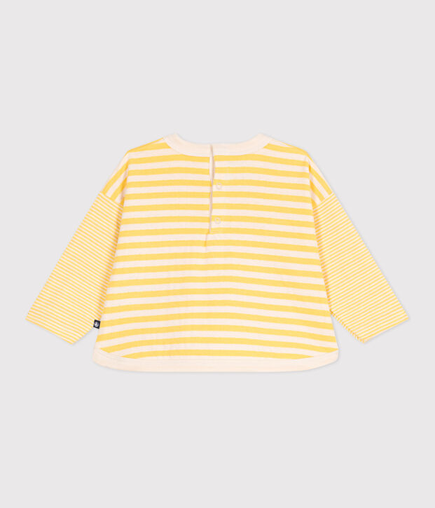 T-shirt a maniche lunghe in cotone a righe neonato giallo/ecru