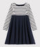 Abito maniche lunghe in cotone bambina bianco MARSHMALLOW/blu SMOKING