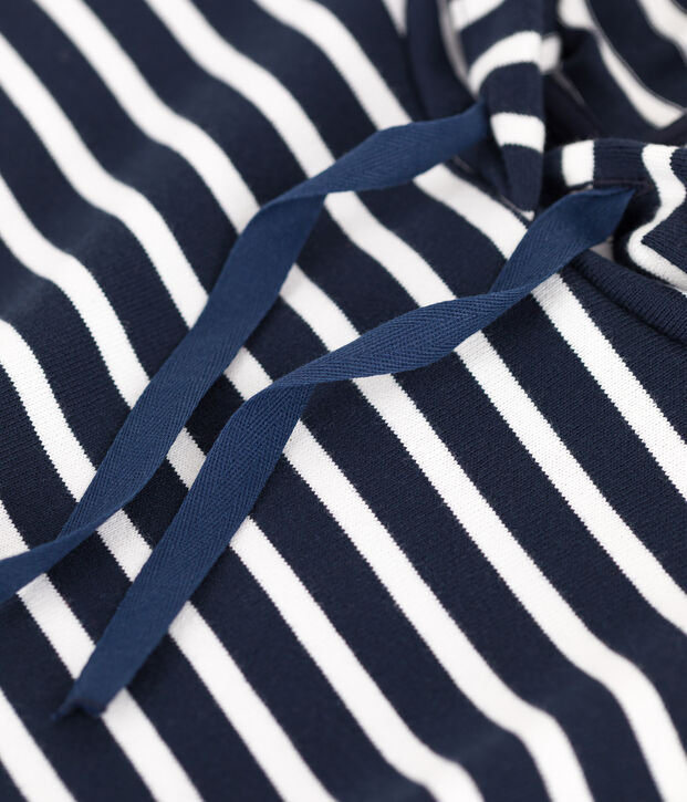 Felpa con cappuccio in cotone donna blu/bianco