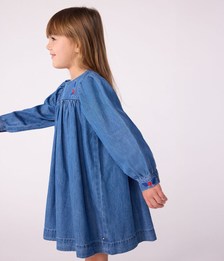 Abito a maniche lunghe in denim bambina blu