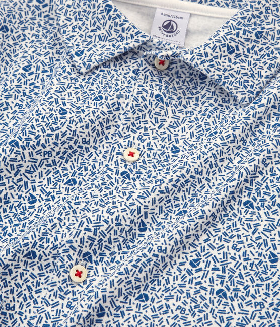 Pigiama corto bambino a costine bianco MARSHMALLOW/blu MAJOR