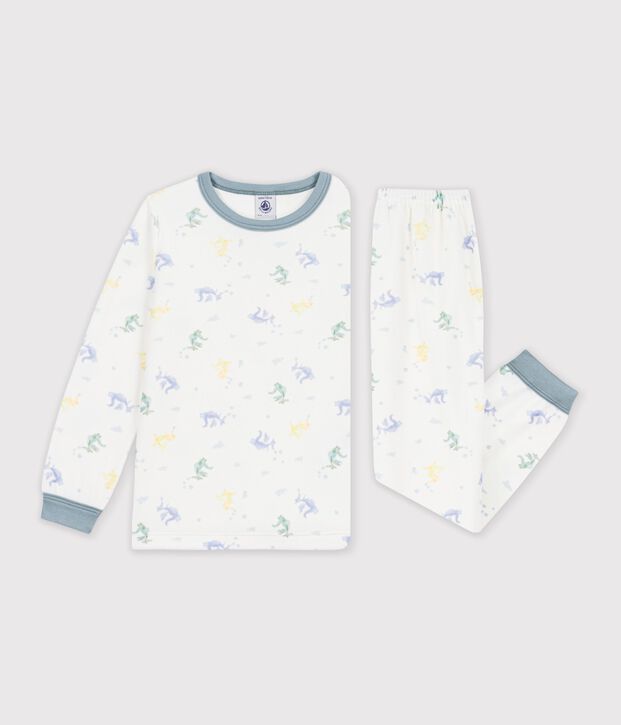 Pigiama in ciniglia stampata bambino bianco/blu/multicolore