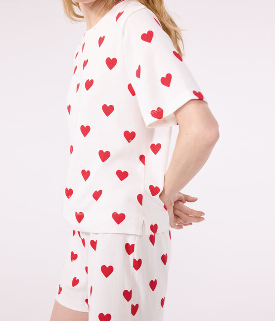 Pigiama donna corto in cotone bianco MARSHMALLOW/rosso TERKUIT