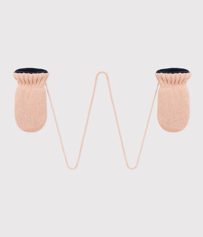 Muffole in maglia beb&egrave; foderate in pile riciclato rosa