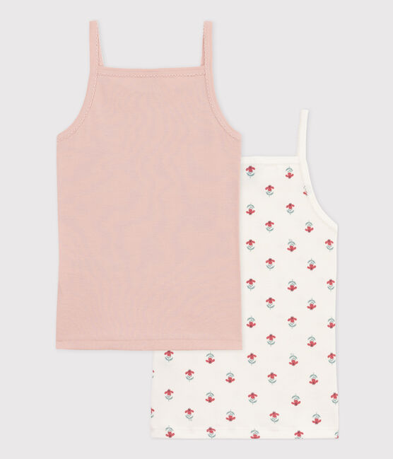 Confezione da 2 canottiere bambina con spalline in cotone a fiori variante 1