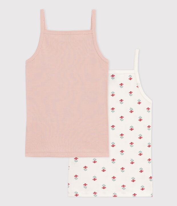 Confezione da 2 canottiere bambina con spalline in cotone a fiori multicolore
