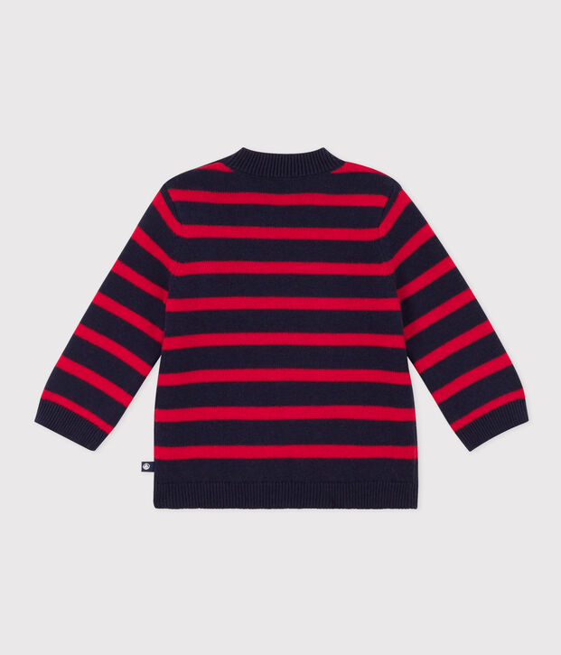 Maglione a righe marini&egrave;re, in lana e cotone per beb&egrave; blu/rosso