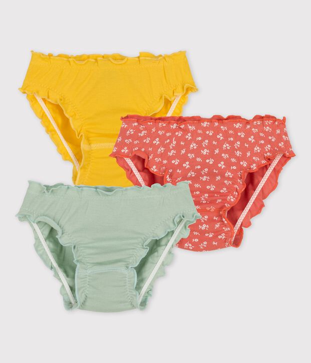 Confezione da 3 slip a balze e fiori bambina in cotone multicolore
