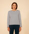 Marinière donna abbottonata in cotone bianco MARSHMALLOW/blu SMOKING