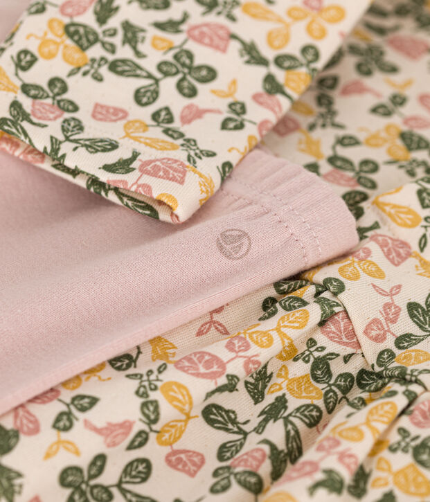 Abito beb&egrave; a maniche lunghe in tubique e leggings in cotone ecru/multicolore