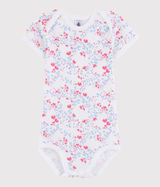 Body manica corta bebè femmina bianco ECUME/rosa ROSE/ MULTICO